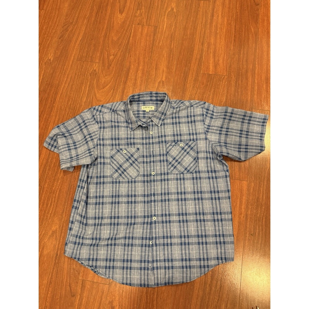 Orvis Men's Short Sleeve Blue Plaid XXL
